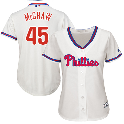 Phillies #45 Tug McGraw Cream Alternate Women's Stitched MLB Jersey
